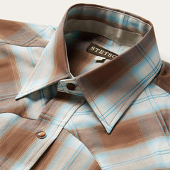 Sand Ombre Plaid Western Shirt Brown | Men Stetson Western Shirts