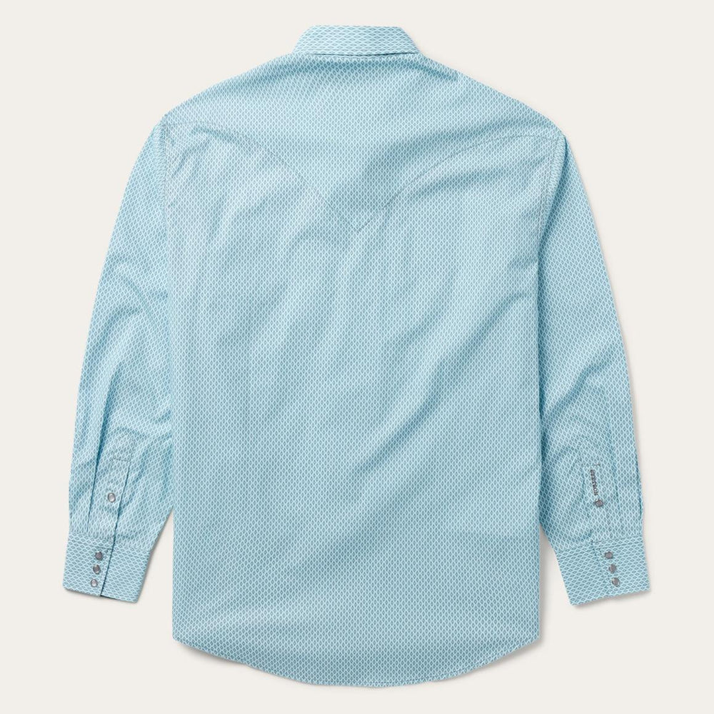 Silver Diamond Neat Print Western Shirt Blue | Men Stetson Western Shirts