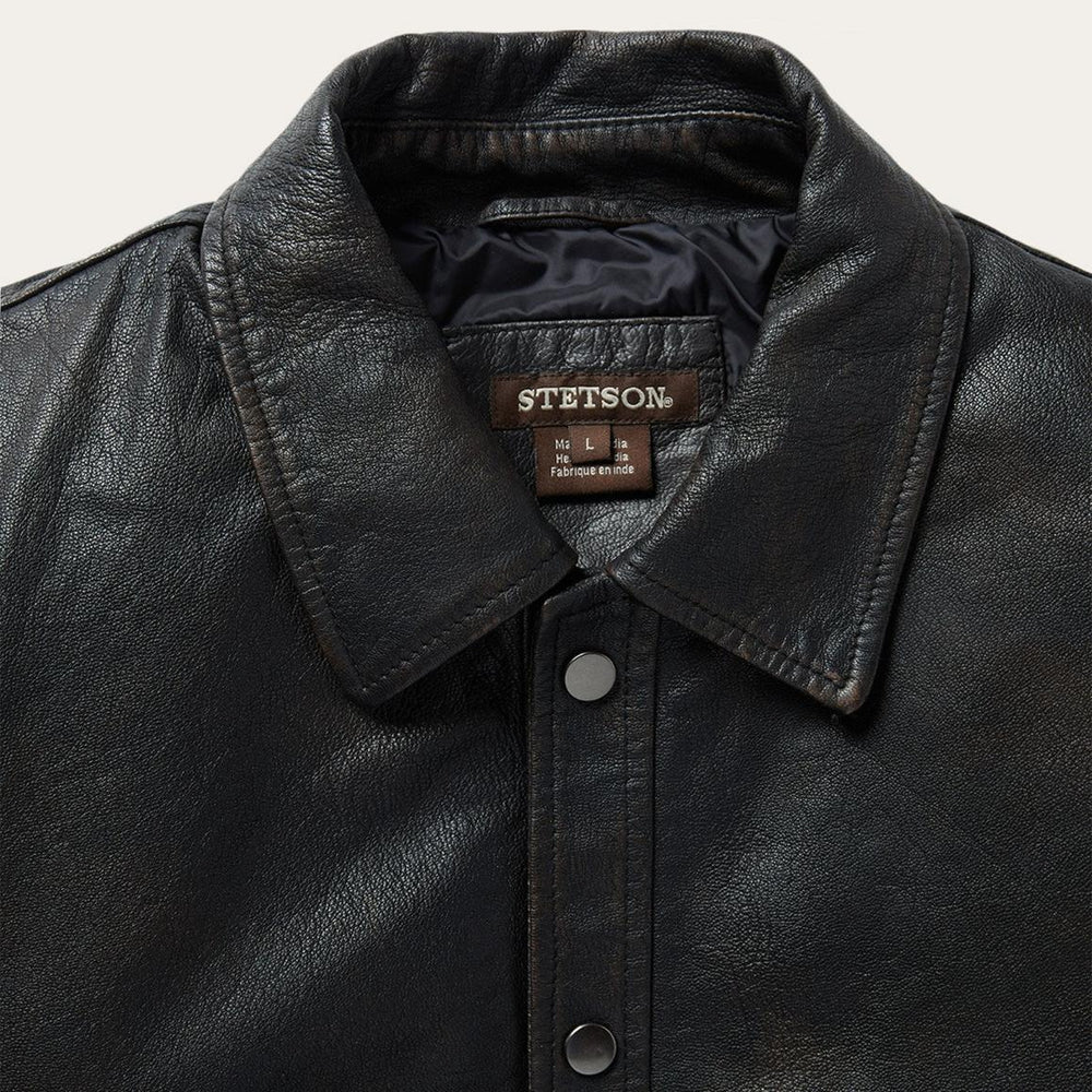 Snap Front Leather Jacket Brown | Men Stetson Jackets