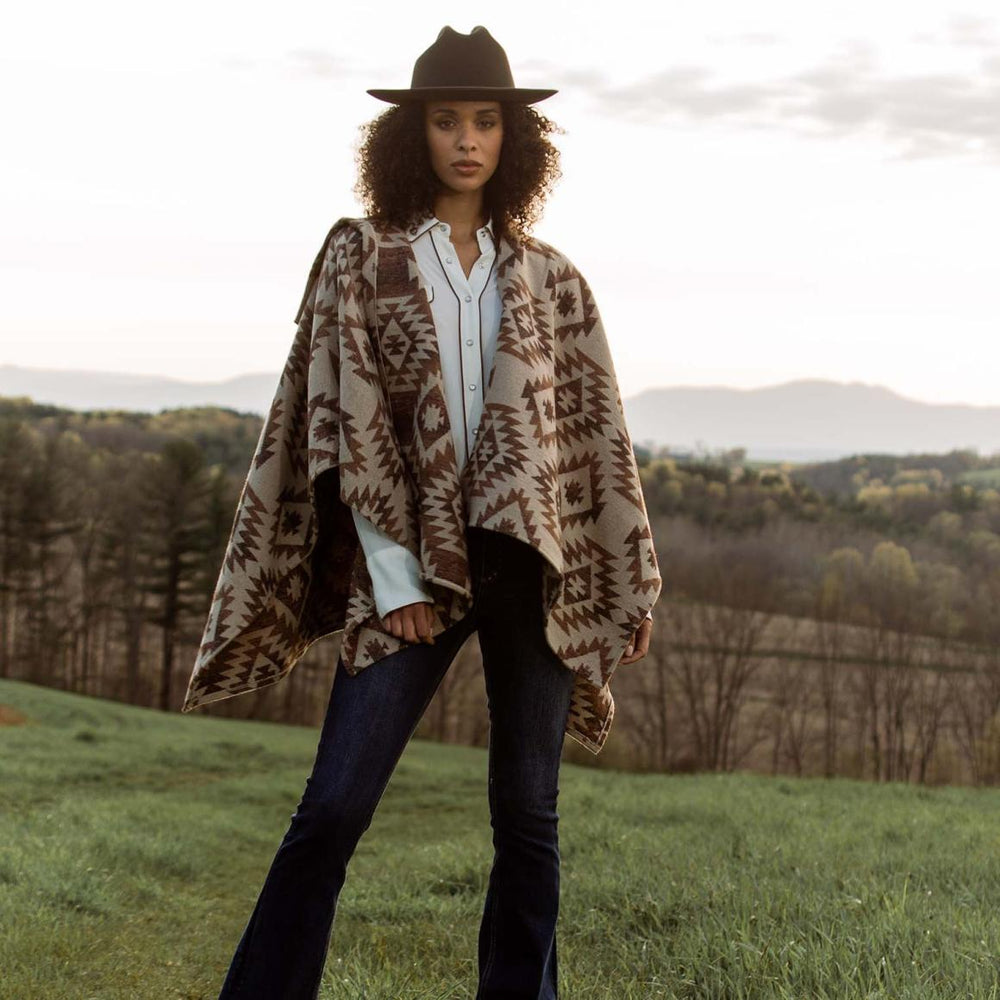 Tan Aztec Poncho Brown | Women Stetson Sweaters