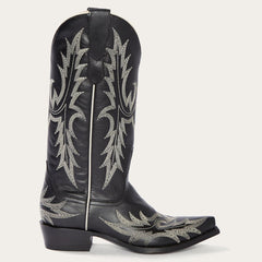 Tina Black & White Flame Embroidered Cowboy Boot Black | Women Stetson Western