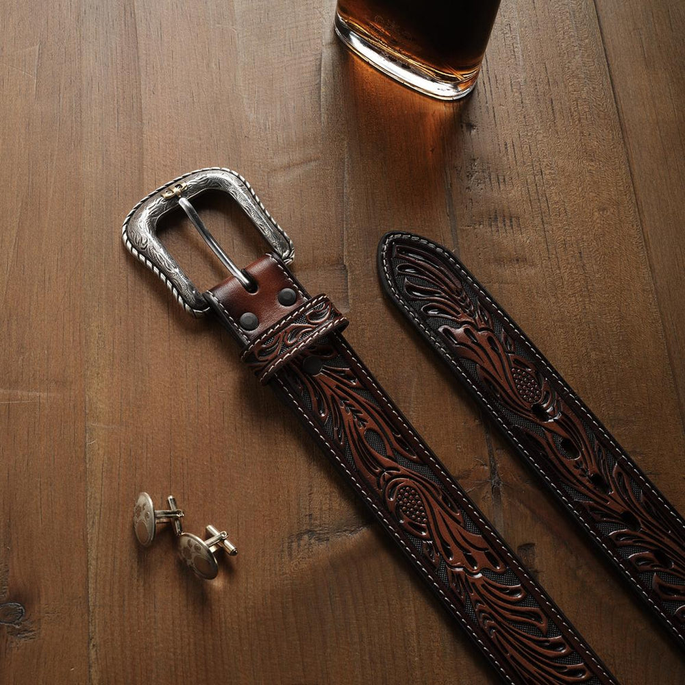 Tooled Belt Dark Brown | Men Stetson Belts