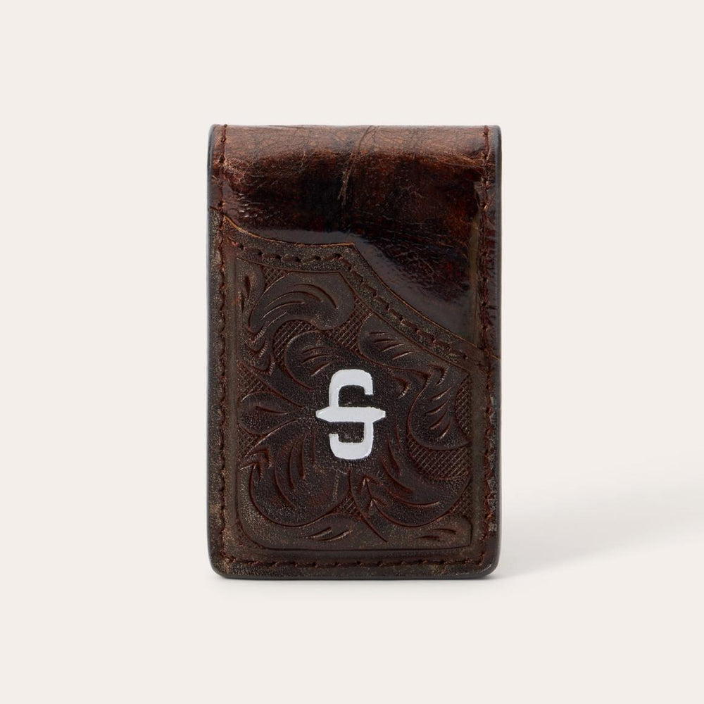 Tooled Embossed Croco Money Clip Brown | Men Stetson Wallets