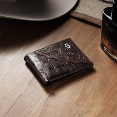 Tooled Embossed Ostrich Bi-Fold Wallet Brown | Men Stetson Wallets