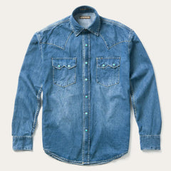 Turquoise Snap Western Denim Shirt Blue | Men Stetson Western Shirts