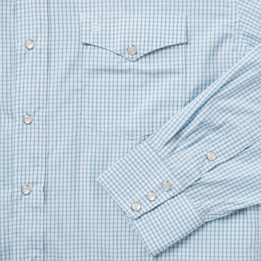 Two Stripe Check Western Shirt Blue | Men Stetson Western Shirts