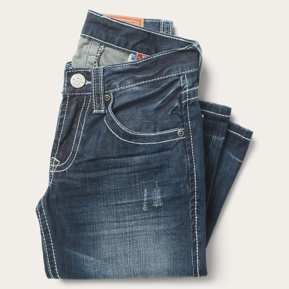 1014 Fit Destructed Medium Wash Jeans Blue | Men Stetson Boot Cut