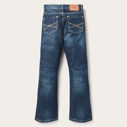 1014 Fit Semi-Destructed Wash Jeans Blue | Men Stetson Boot Cut
