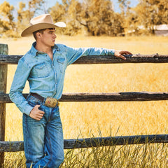 1520 Fit Light Wash Jeans With Tacking Blue | Men Stetson Boot Cut