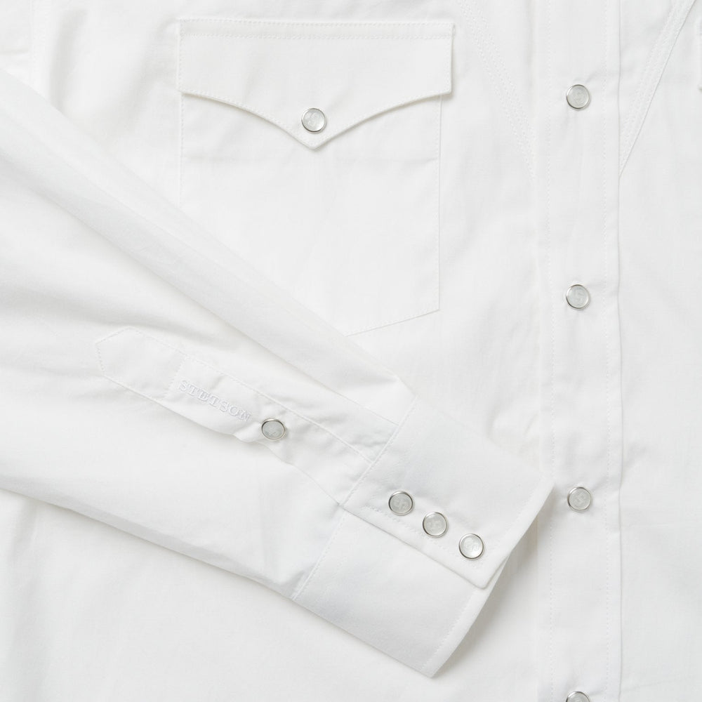 Classic Solid Snap Poplin Shirt In Optic White White | Stetson