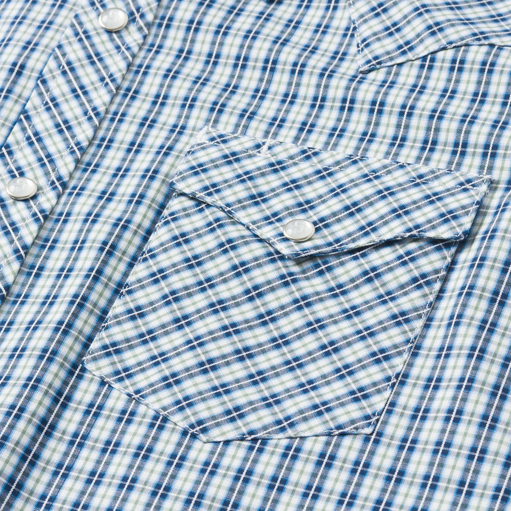 Modern Snap Front Shirt in Mini Check Blue | Stetson