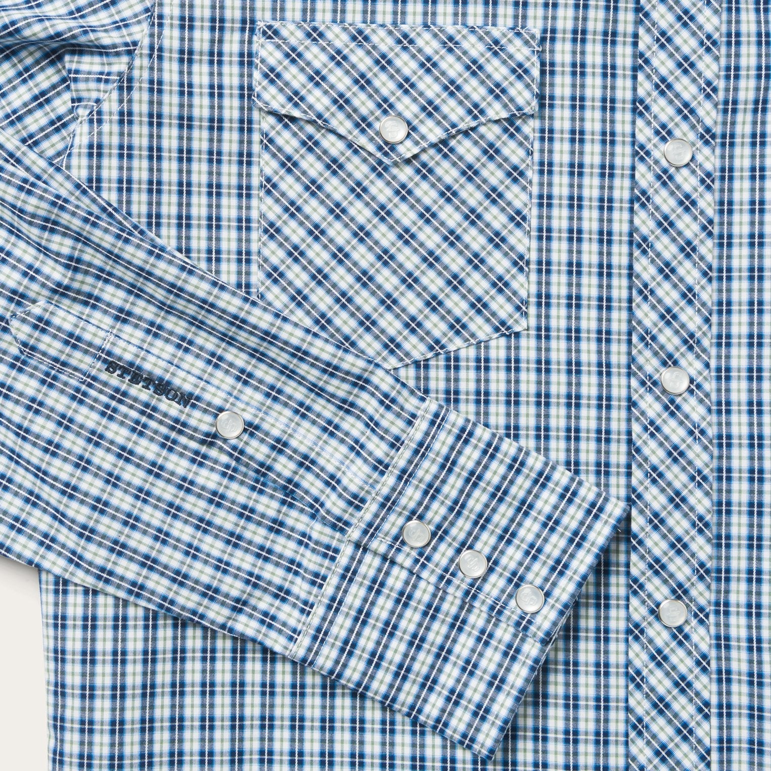 Modern Snap Front Shirt in Mini Check Blue | Stetson