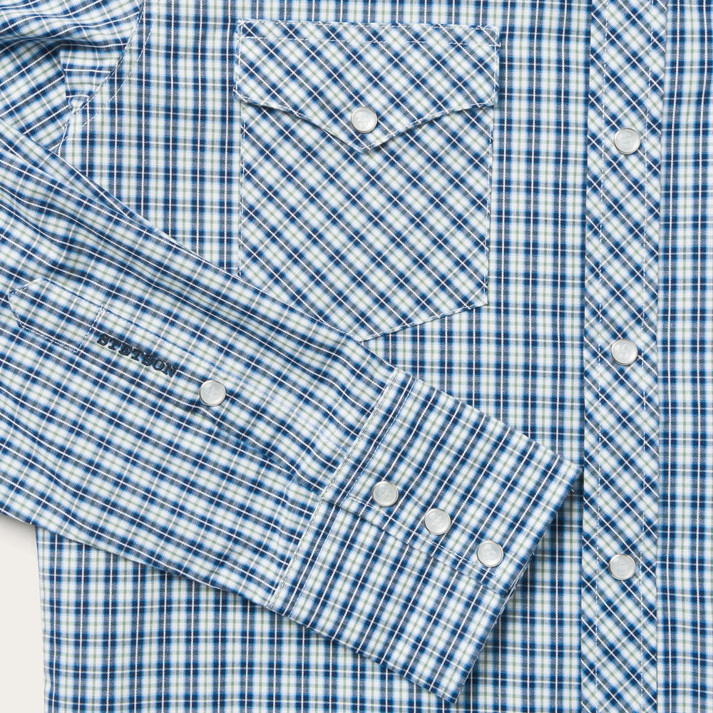 Modern Snap Front Shirt in Mini Check Blue | Stetson