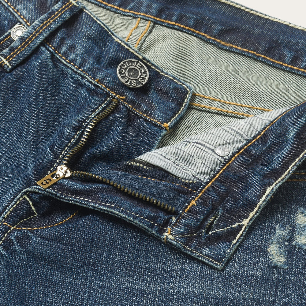 1014 Fit Destructed Dark Wash Jeans Blue | Stetson