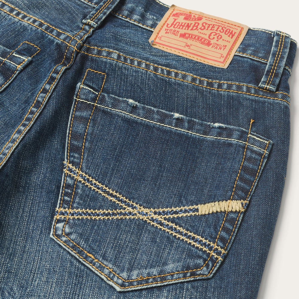 1014 Fit Destructed Dark Wash Jeans Blue | Stetson