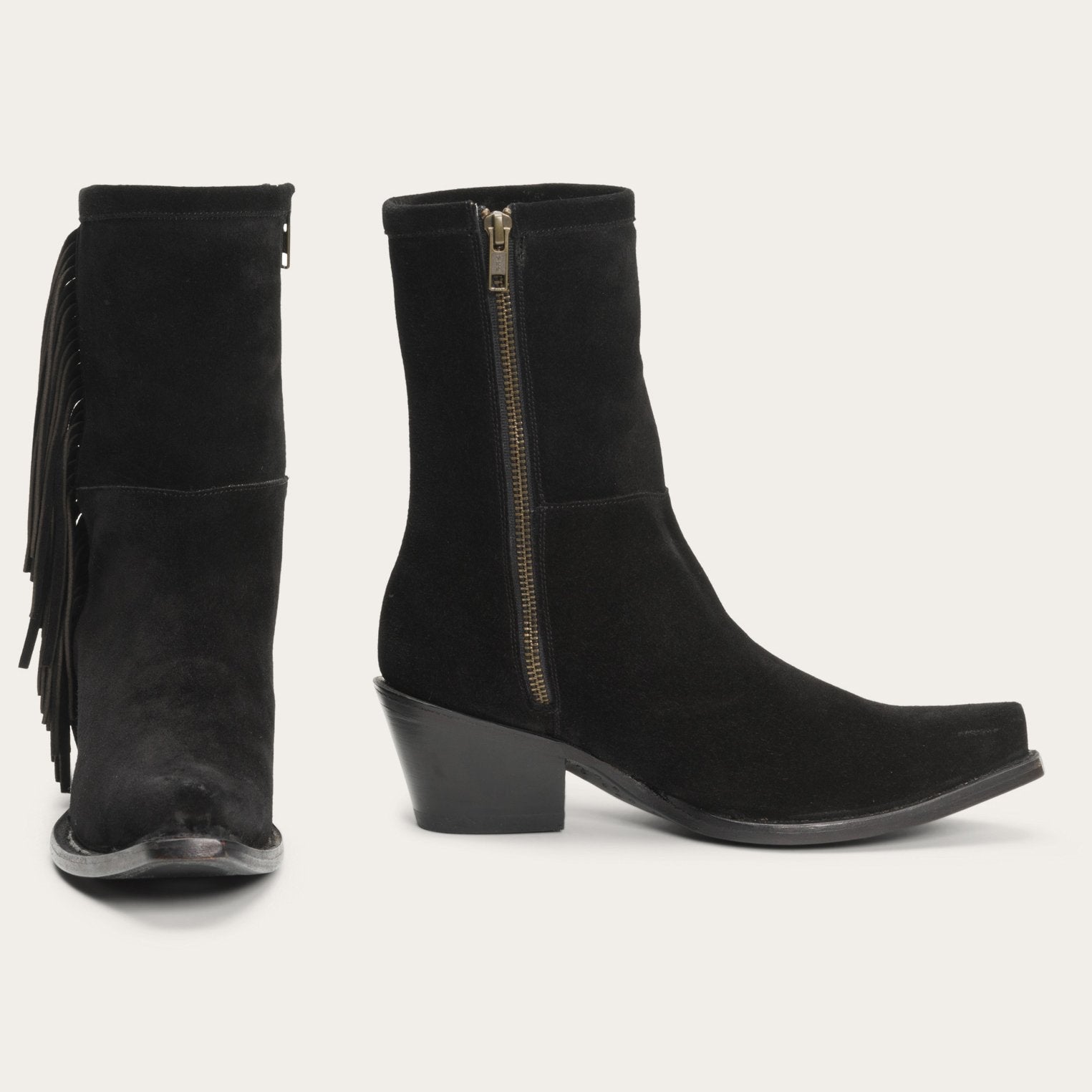 Halle Suede Fringe Side Zip Boot Black | Stetson