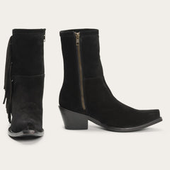 Halle Suede Fringe Side Zip Boot Black | Stetson
