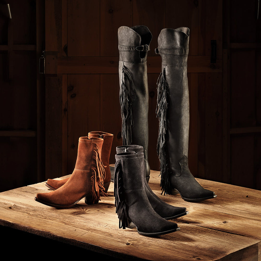 Halle Suede Fringe Side Zip Boot Black | Stetson