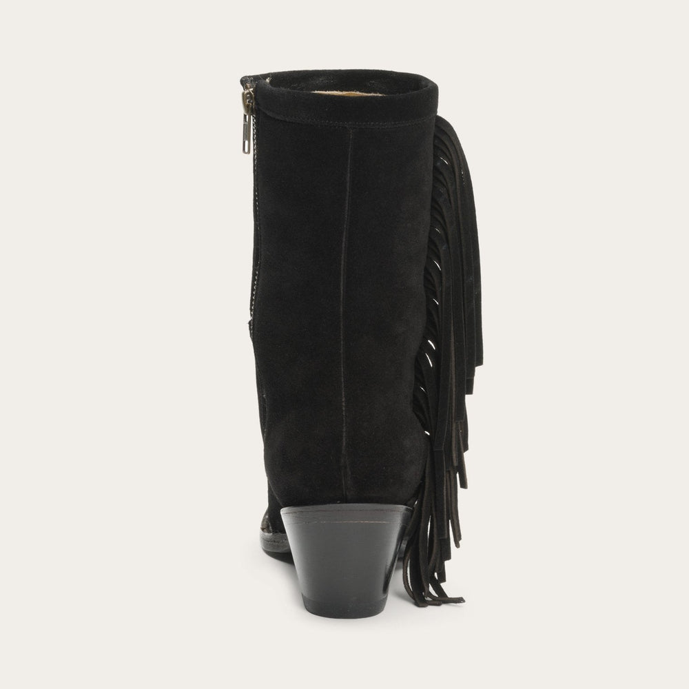 Halle Suede Fringe Side Zip Boot Black | Stetson