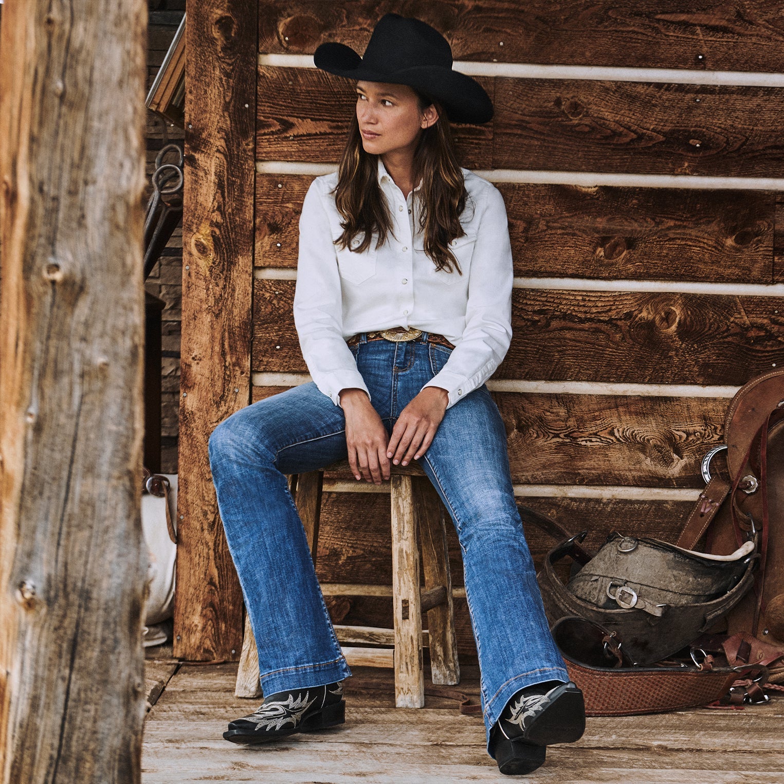 Tina Black & White Flame Embroidered Cowboy Boot Black | Stetson