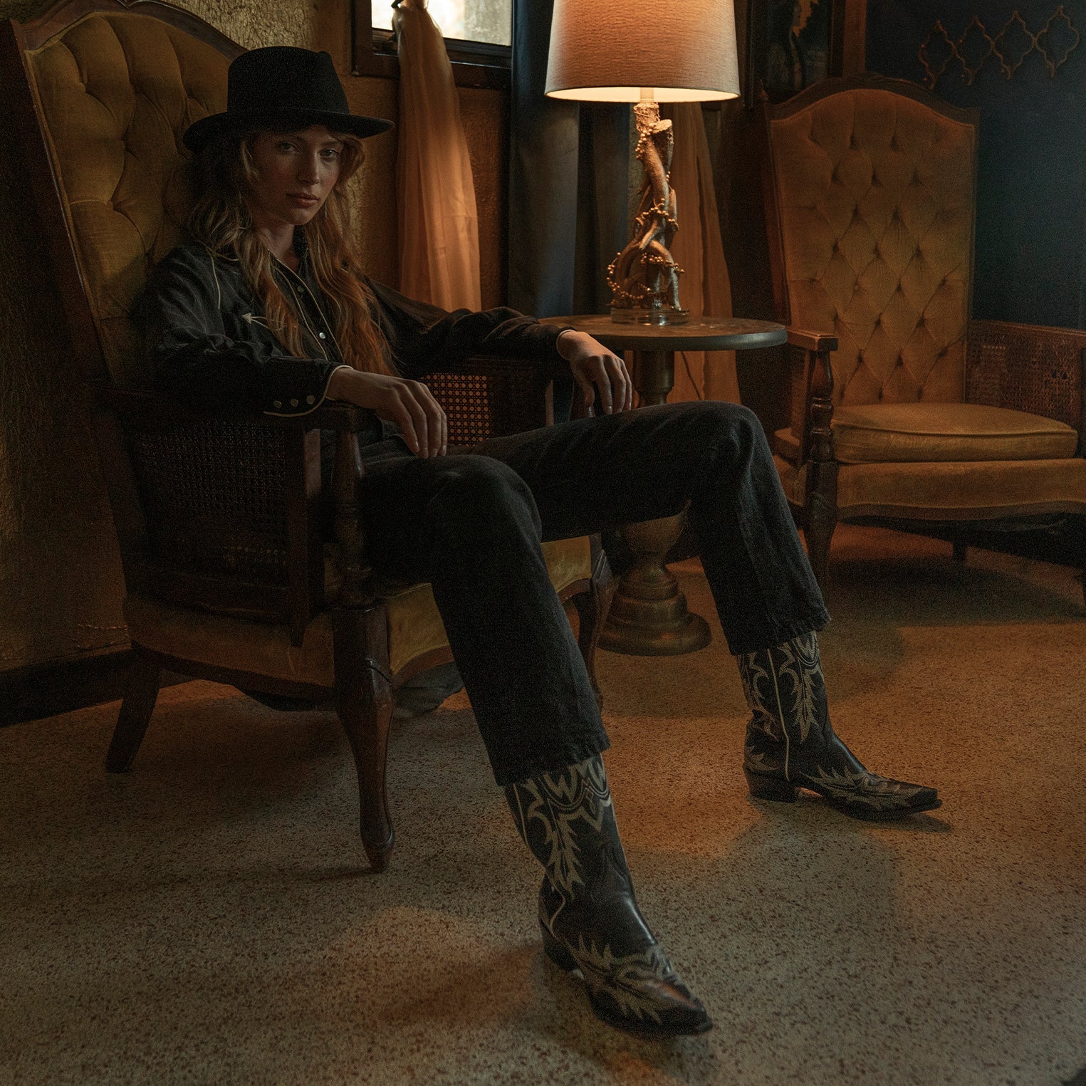 Tina Black & White Flame Embroidered Cowboy Boot Black | Stetson