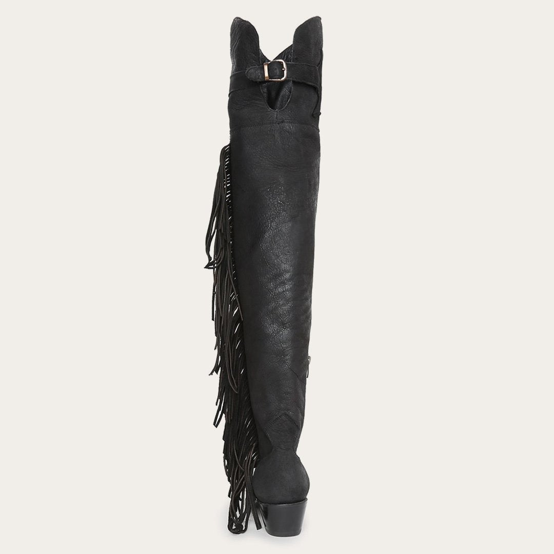 Glam Over-The-Knee Fringe Boot Black Leather | Stetson