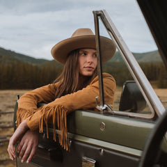 Lamb Suede Fringed Jacket Brown | Stetson