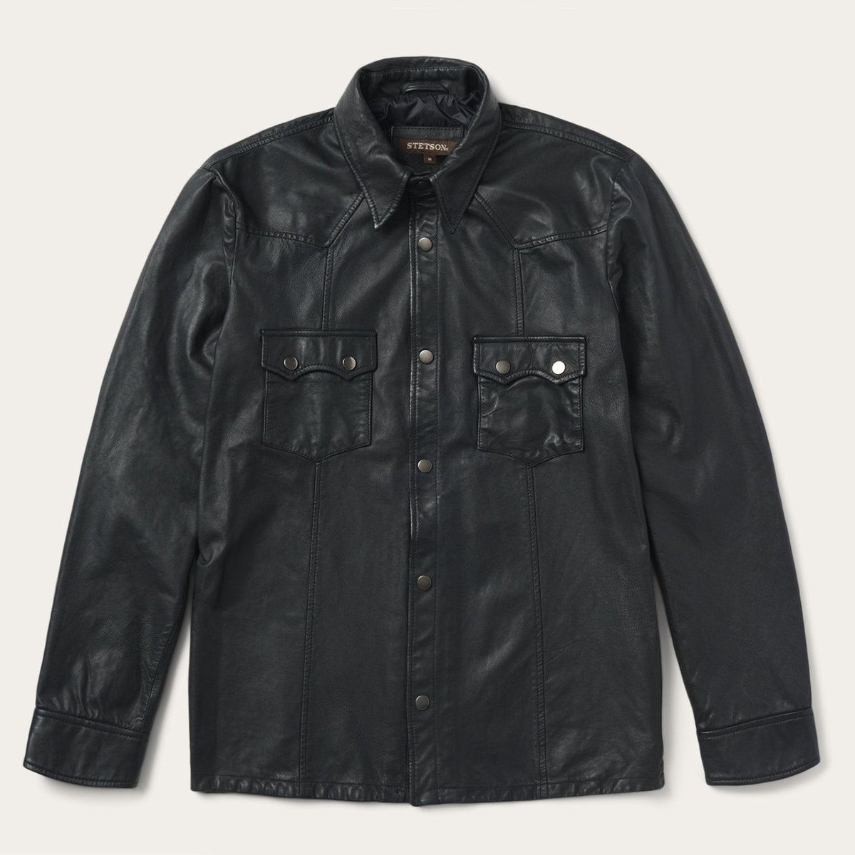 Leather Western Shirt Jacket Black | Stetson