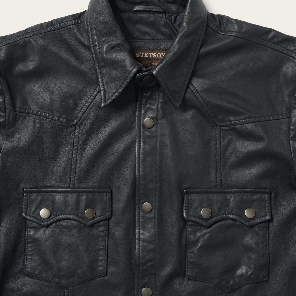 Leather Western Shirt Jacket Black | Stetson