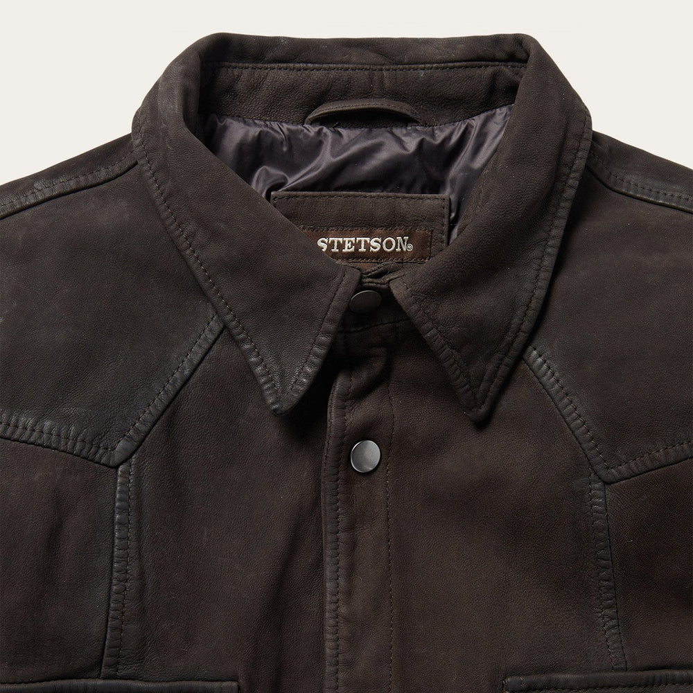 Leather Western Shirt Jacket Brown | Stetson