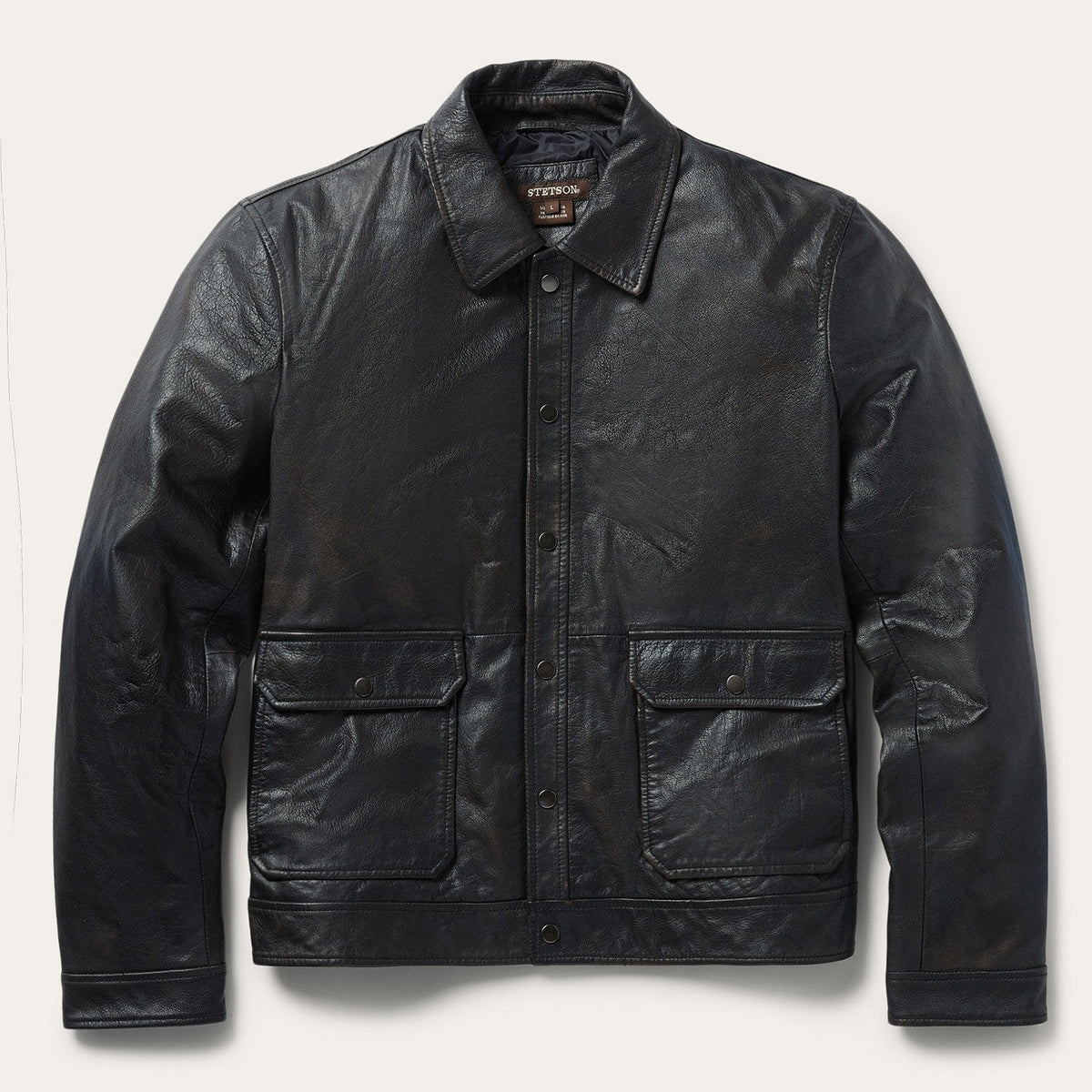 Snap Front Leather Jacket Brown | Stetson