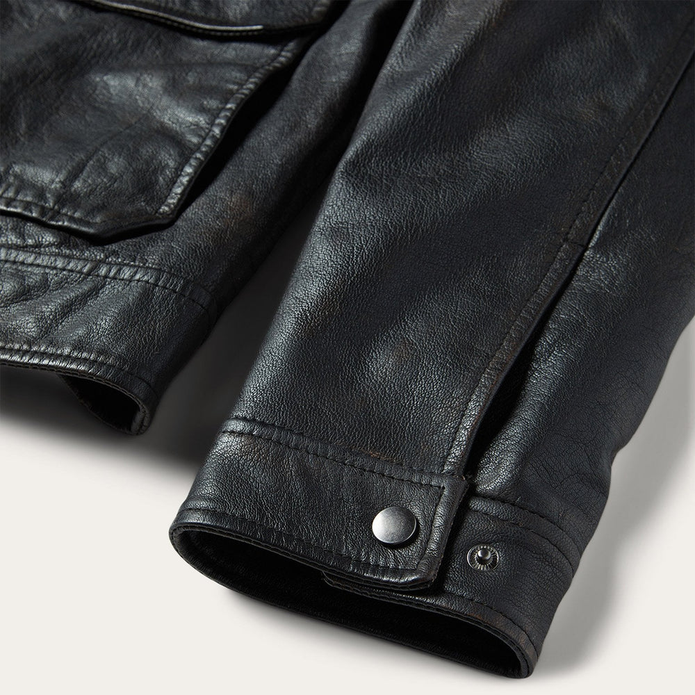 Snap Front Leather Jacket Brown | Stetson