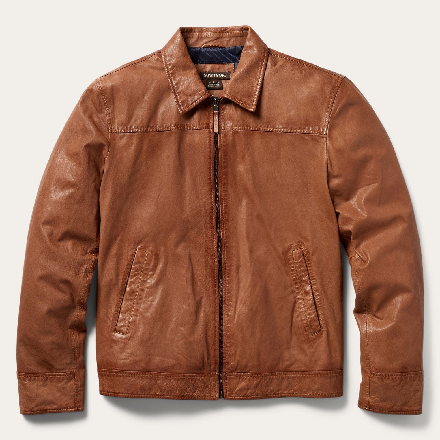 Zip-Front Lightweight Leather Jacket Brown | Stetson
