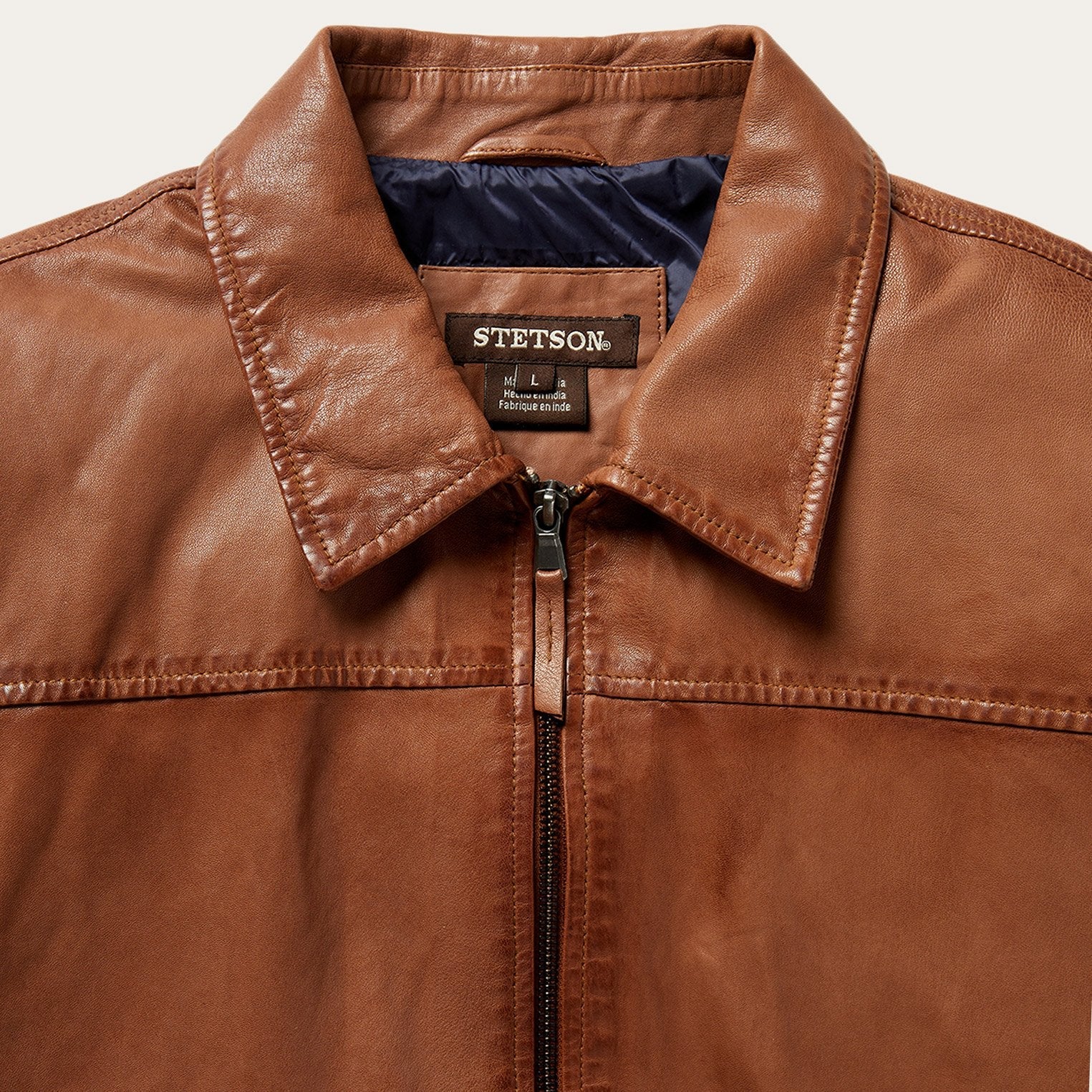 Zip-Front Lightweight Leather Jacket Brown | Stetson