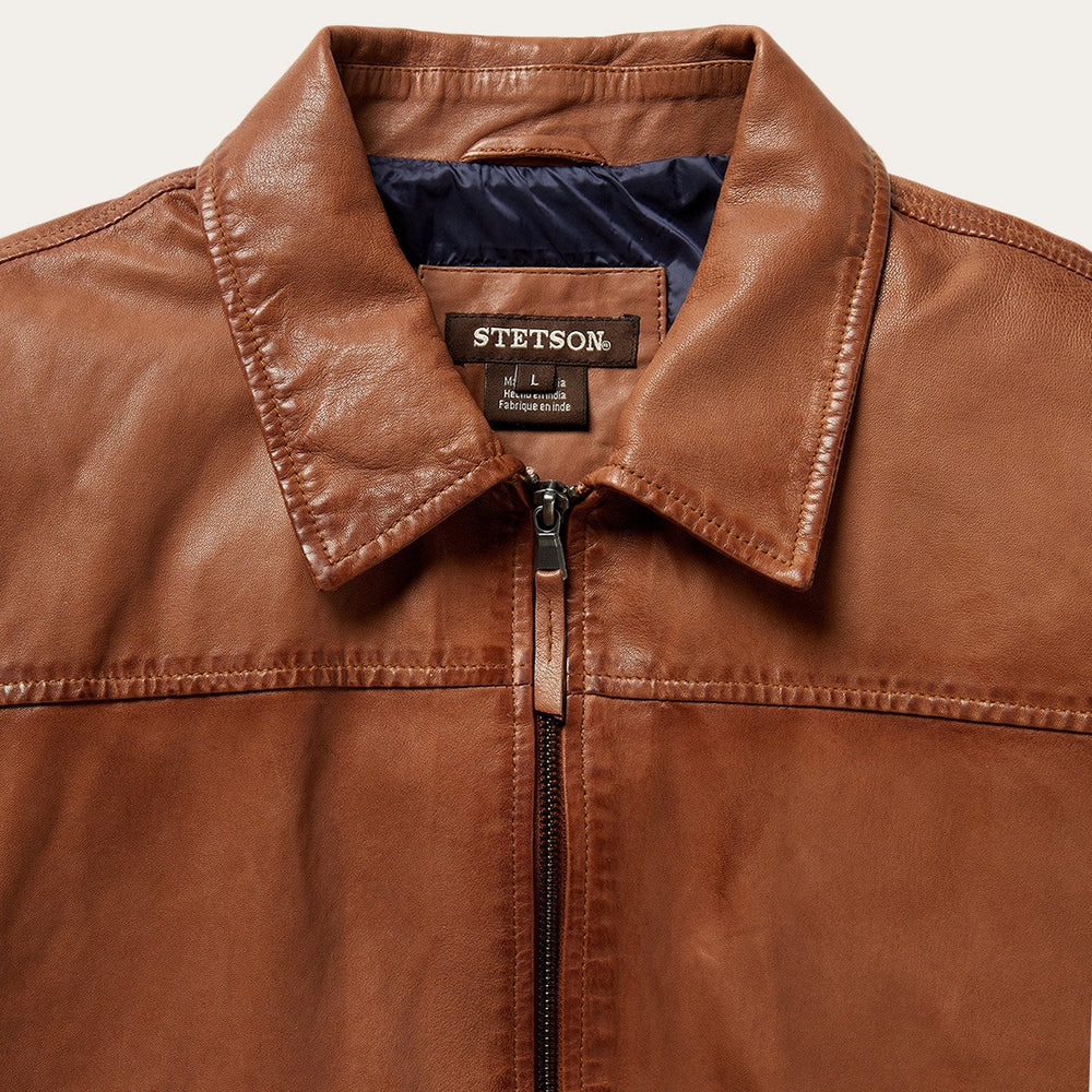 Zip-Front Lightweight Leather Jacket Brown | Stetson