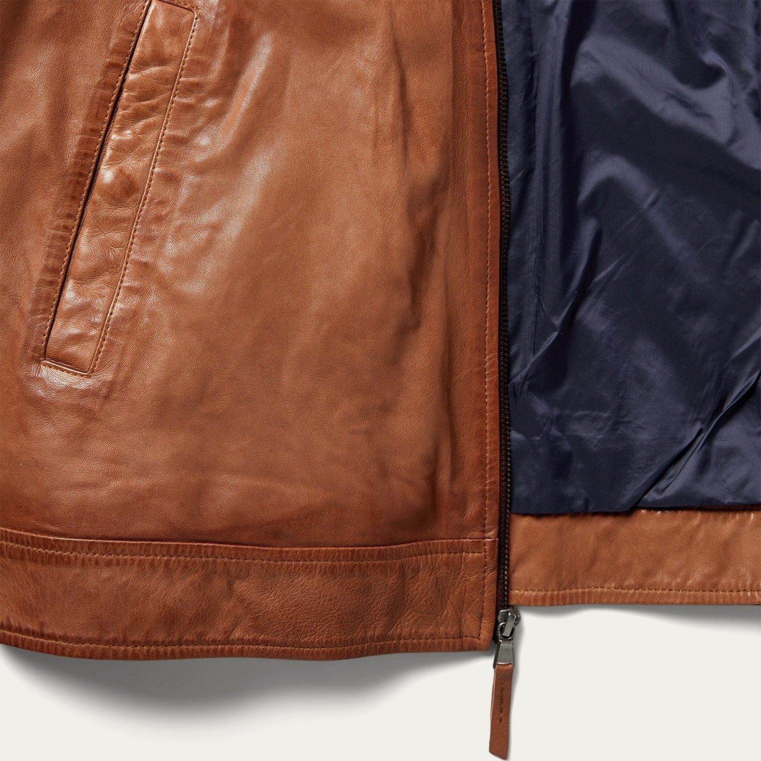 Zip-Front Lightweight Leather Jacket Brown | Stetson