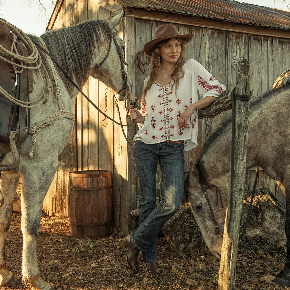 Dobby Peasant Blouse White | Stetson