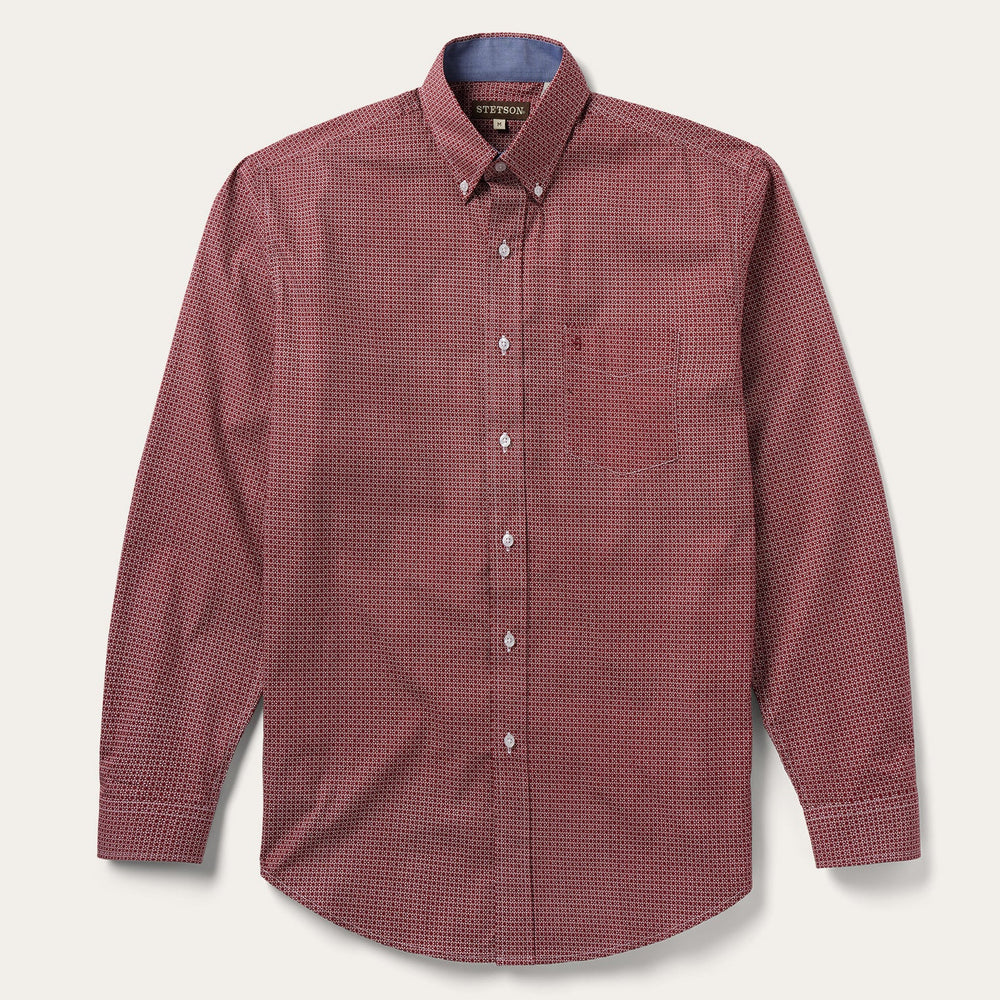 Micro Print Button-Front Shirt Red | Stetson