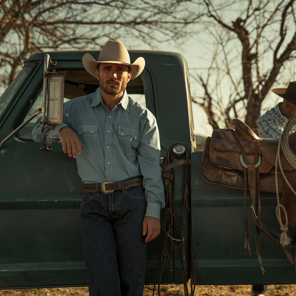 Micro Print Western Shirt Blue | Stetson