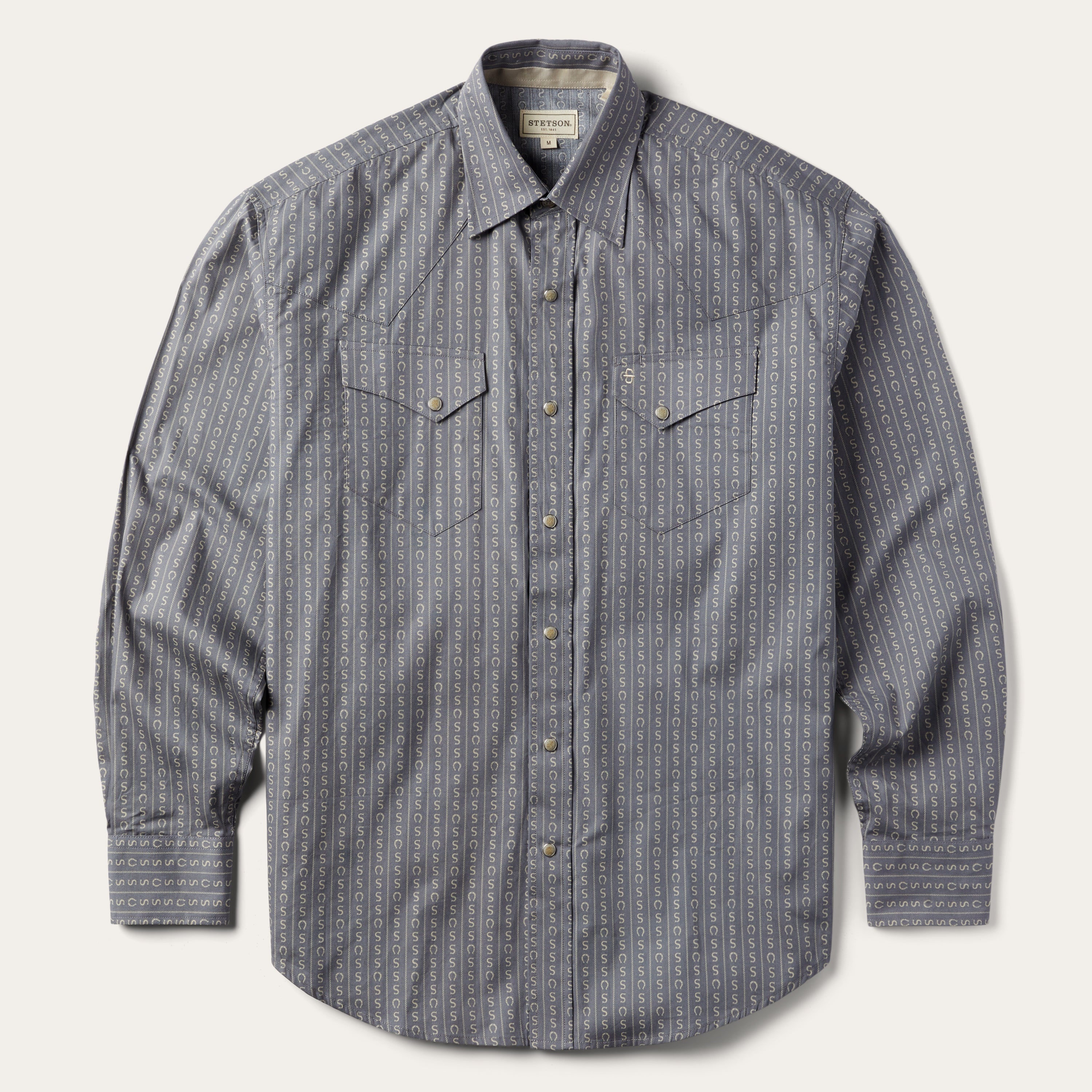 Horseshoe Stripe Print Shirt Grey | Stetson