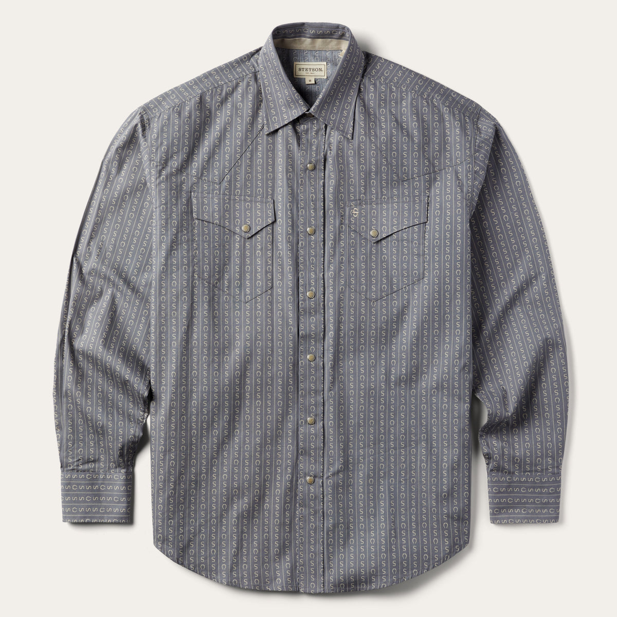 Horseshoe Stripe Print Shirt Grey | Stetson