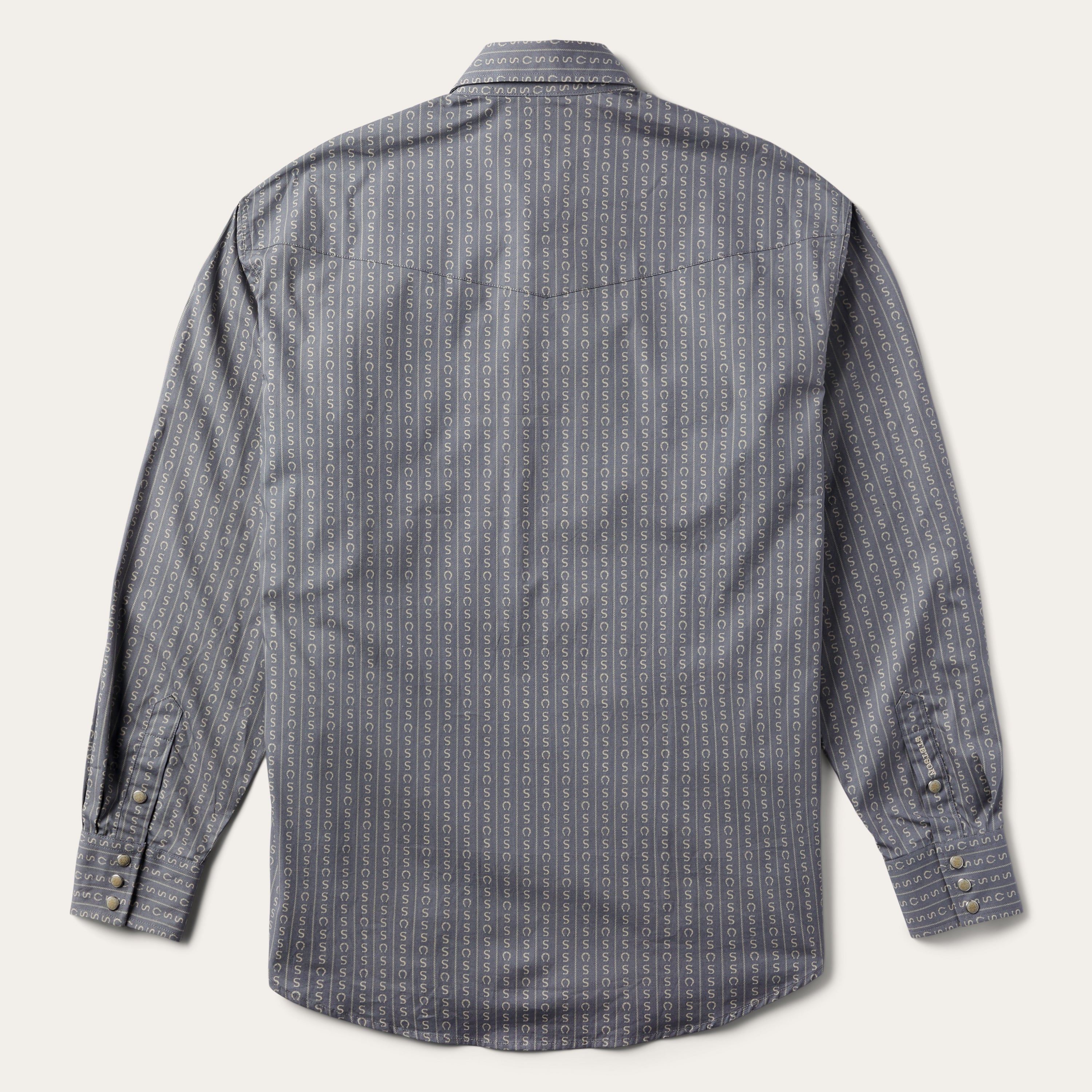 Horseshoe Stripe Print Shirt Grey | Stetson