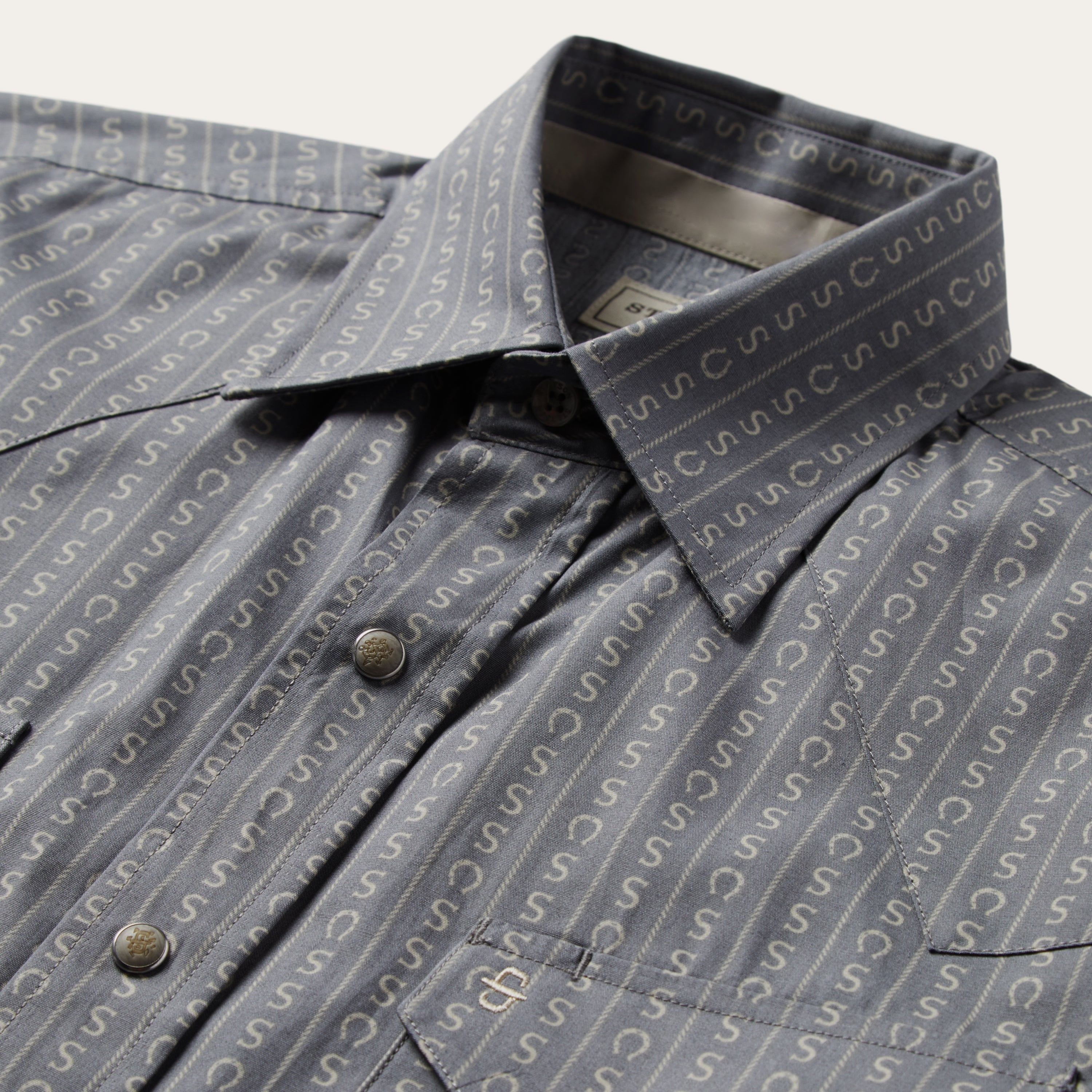 Horseshoe Stripe Print Shirt Grey | Stetson