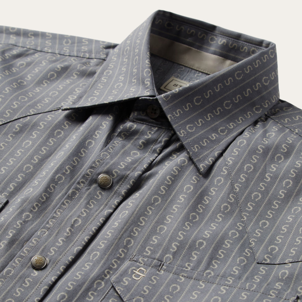 Horseshoe Stripe Print Shirt Grey | Stetson