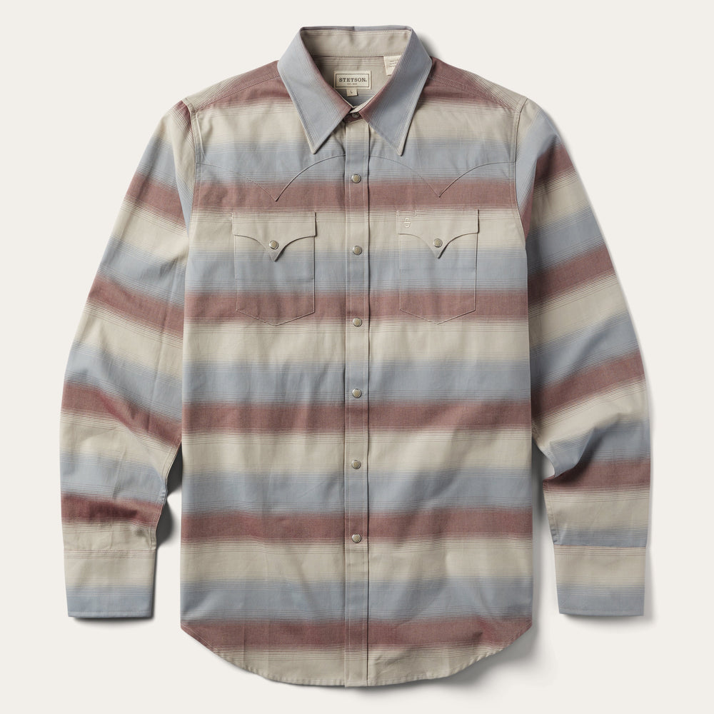 Ombre Stripe Twill Shirt Wine | Stetson