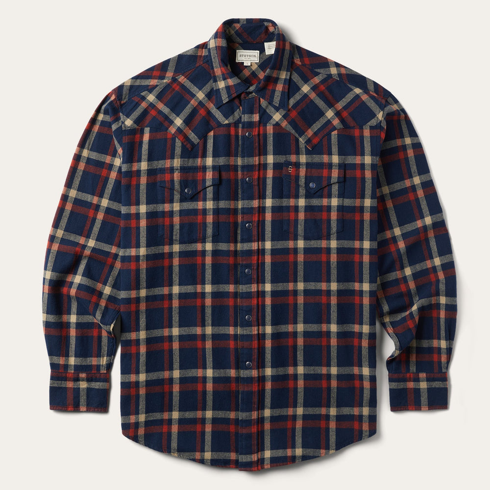 Brushed Twill Plaid Shirt Blue | Stetson
