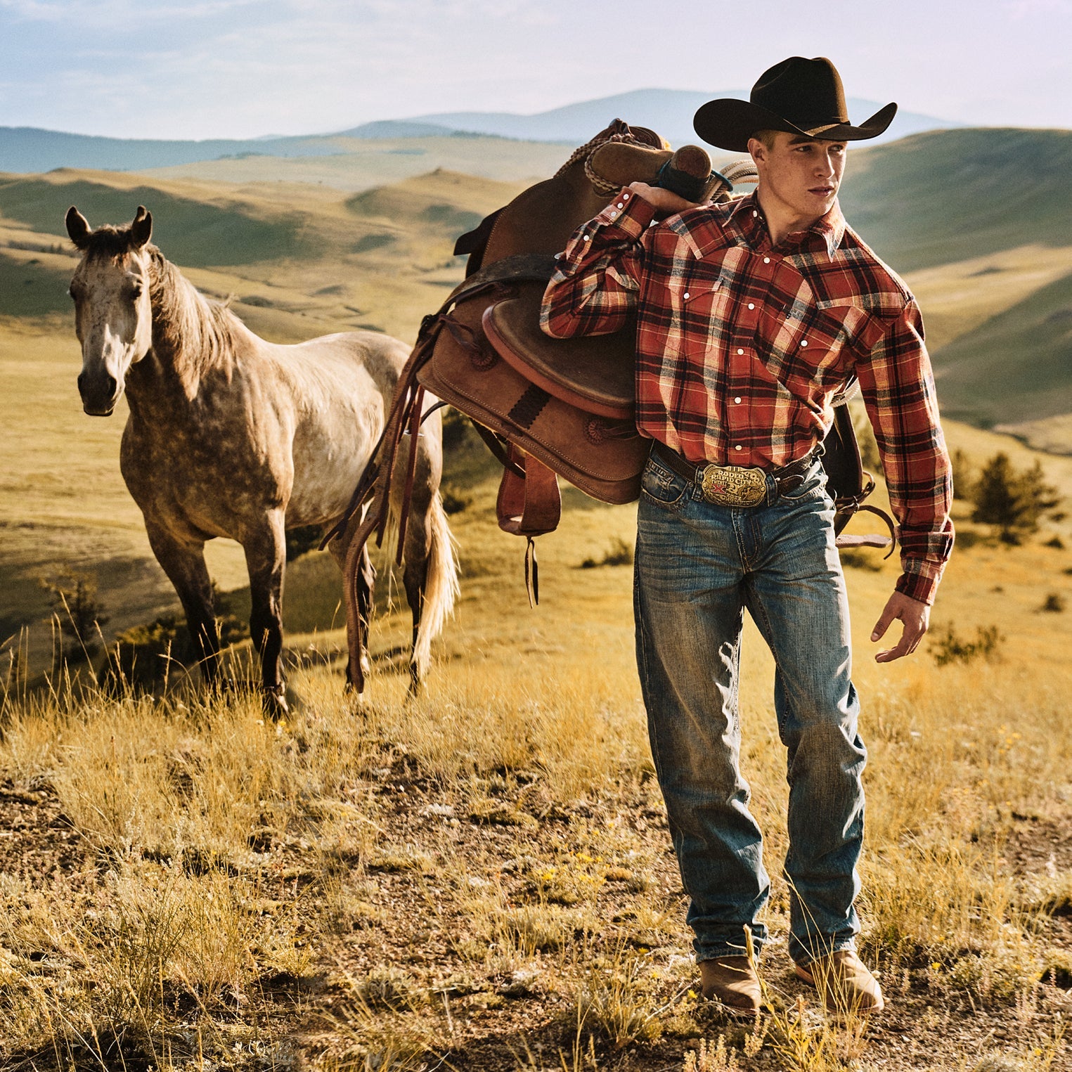 Brushed Twill Plaid Shirt Orange | Stetson