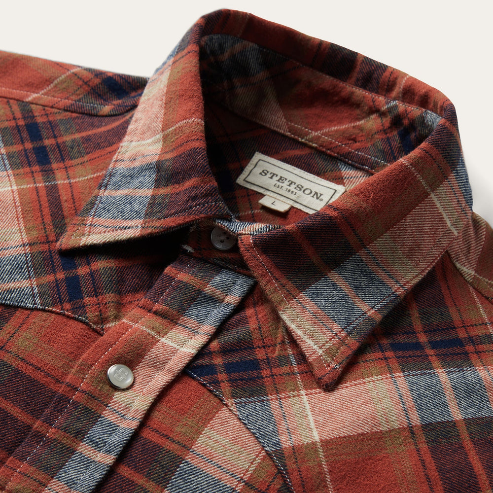 Brushed Twill Plaid Shirt Orange | Stetson