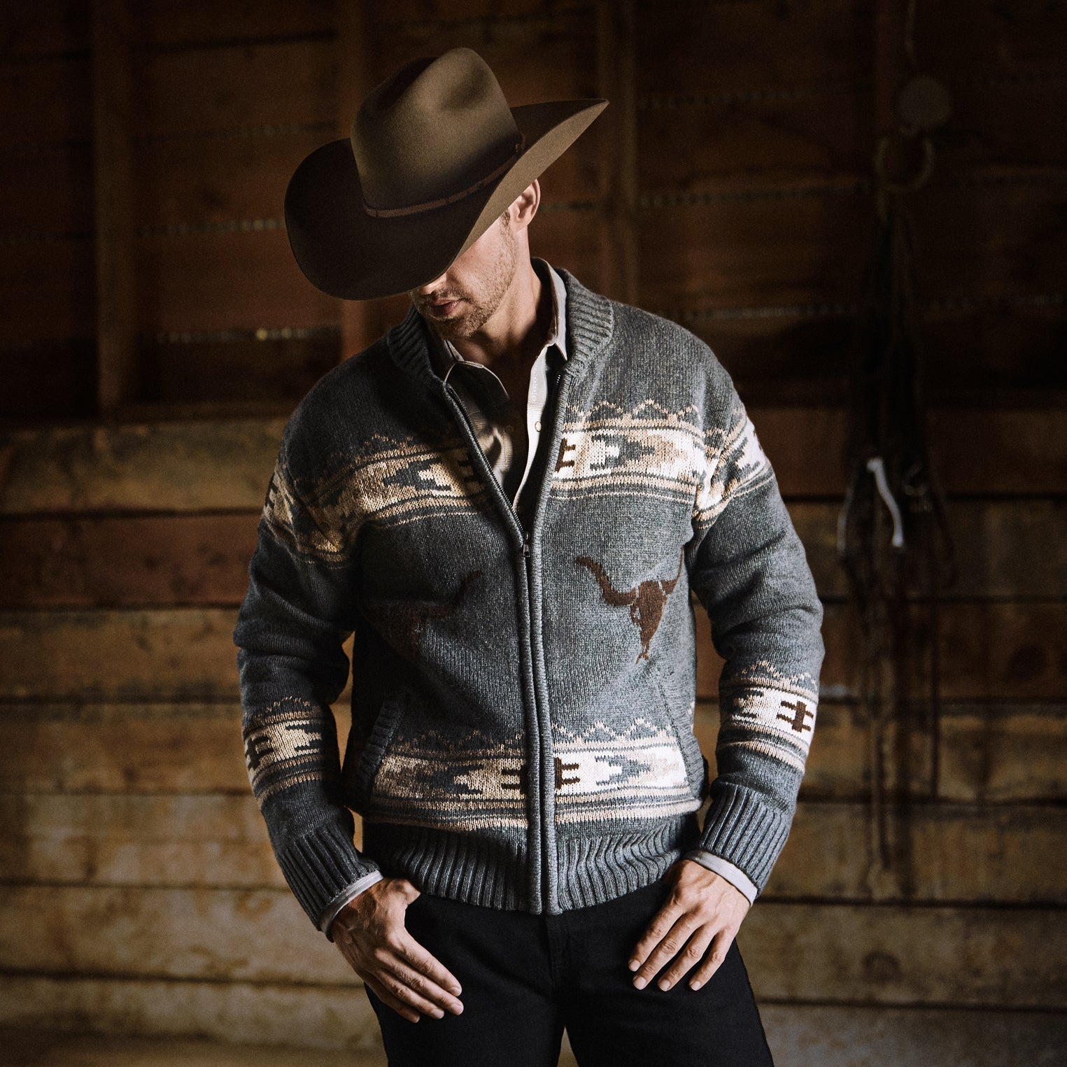 Longhorn Cardigan Grey | Stetson