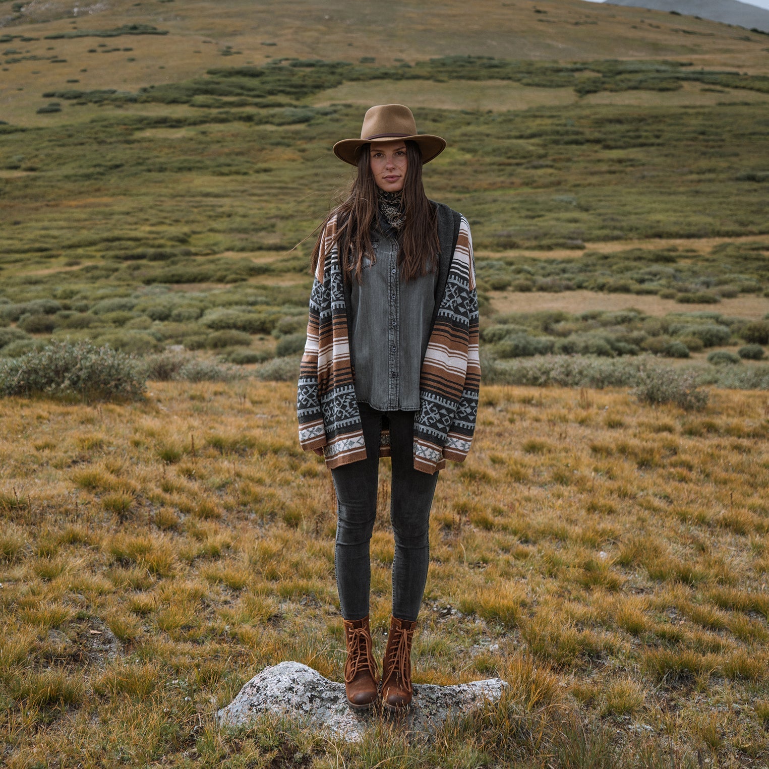 Brown Serape Belted Cardigan Brown | Stetson